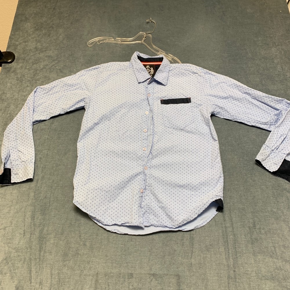 Silverstone Shirt Mens Medium Blue Geometric Cotton Pocket Round Hem Button Up